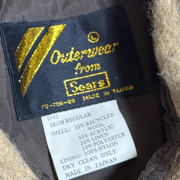 VINTAGE Outerwear from SEARS Men's Wool Linen Blend Plaid Jacket Brown Tan Large - Picture 2 of 9